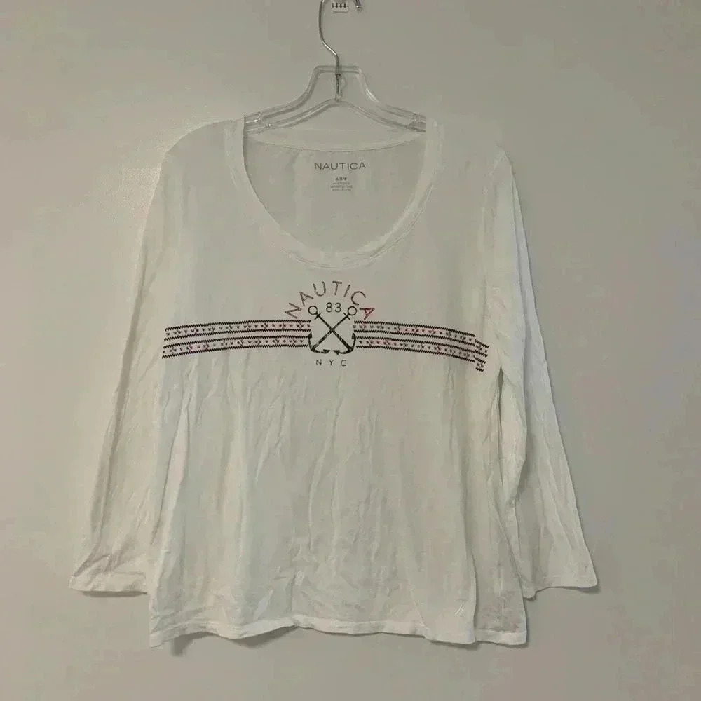 Nautica White Long Sleeve Crewneck Shirt - Size M